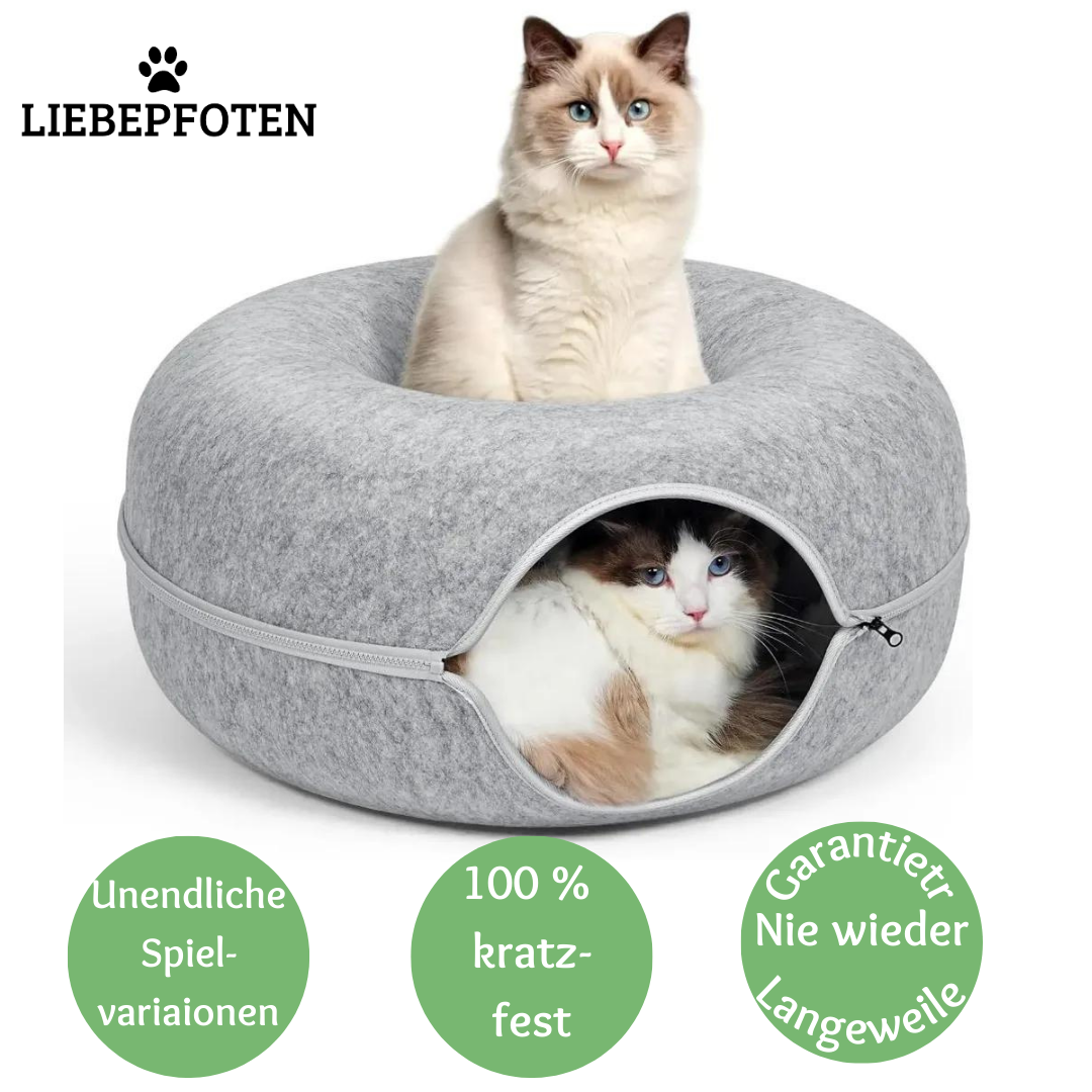 Liebepfoten KatzenDonut - das All-in-One Katzenbett: Schlafen, Spieln, Jagen, Verstecken