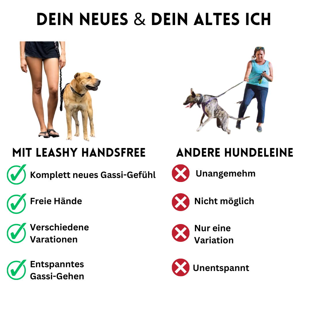 Leashy handsfree Hundeleine - Gassi gehen mit FREIEN HÄNDEN! Die neue Freiheit für Dich und Deinen Hund!